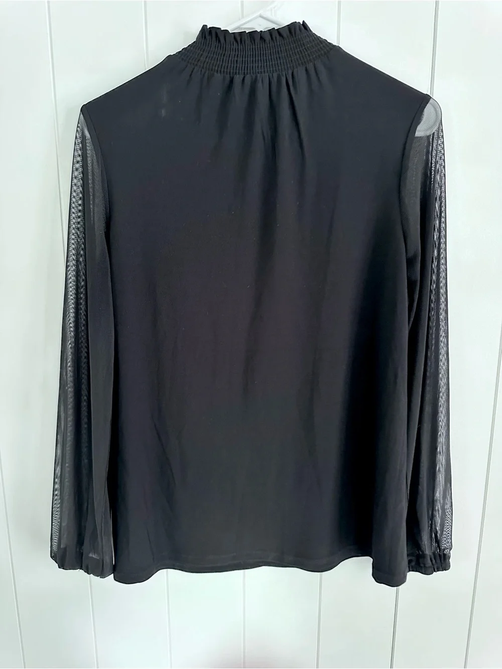 Anne Klein Black Mock Neck Top with Sheer Long Sleeves - Picture 6 of 10
